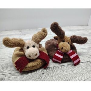 Mini Moose Doll Slippers 4" • Plush Mismatched Cozy Winter • Brown Beige Animal